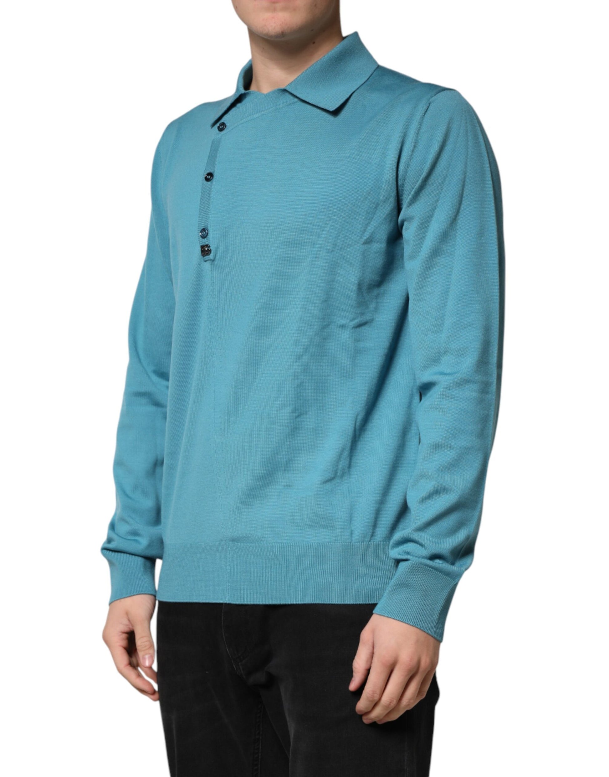 Teal Wool Collared Polo Pullover Sweater