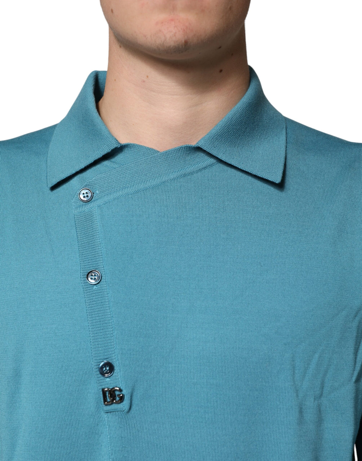 Teal Wool Collared Polo Pullover Sweater