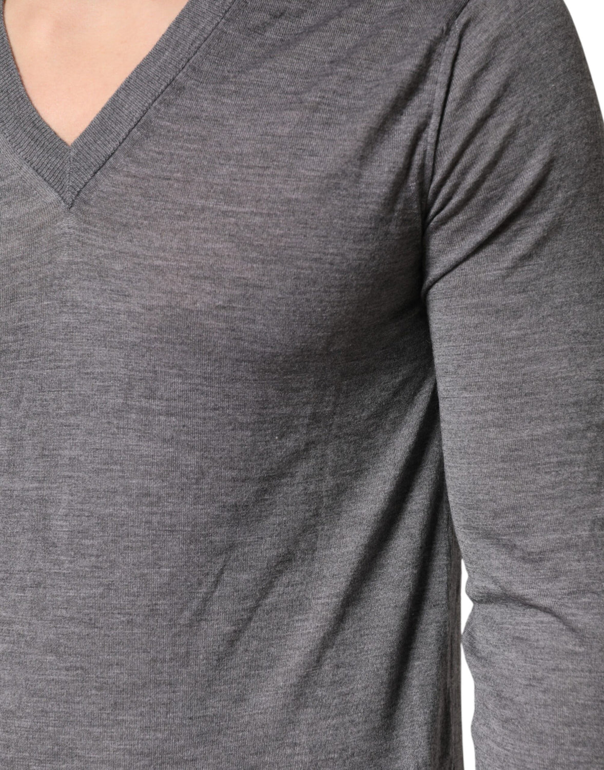 Gray Cashmere V-Neck Men Pullover Sweater