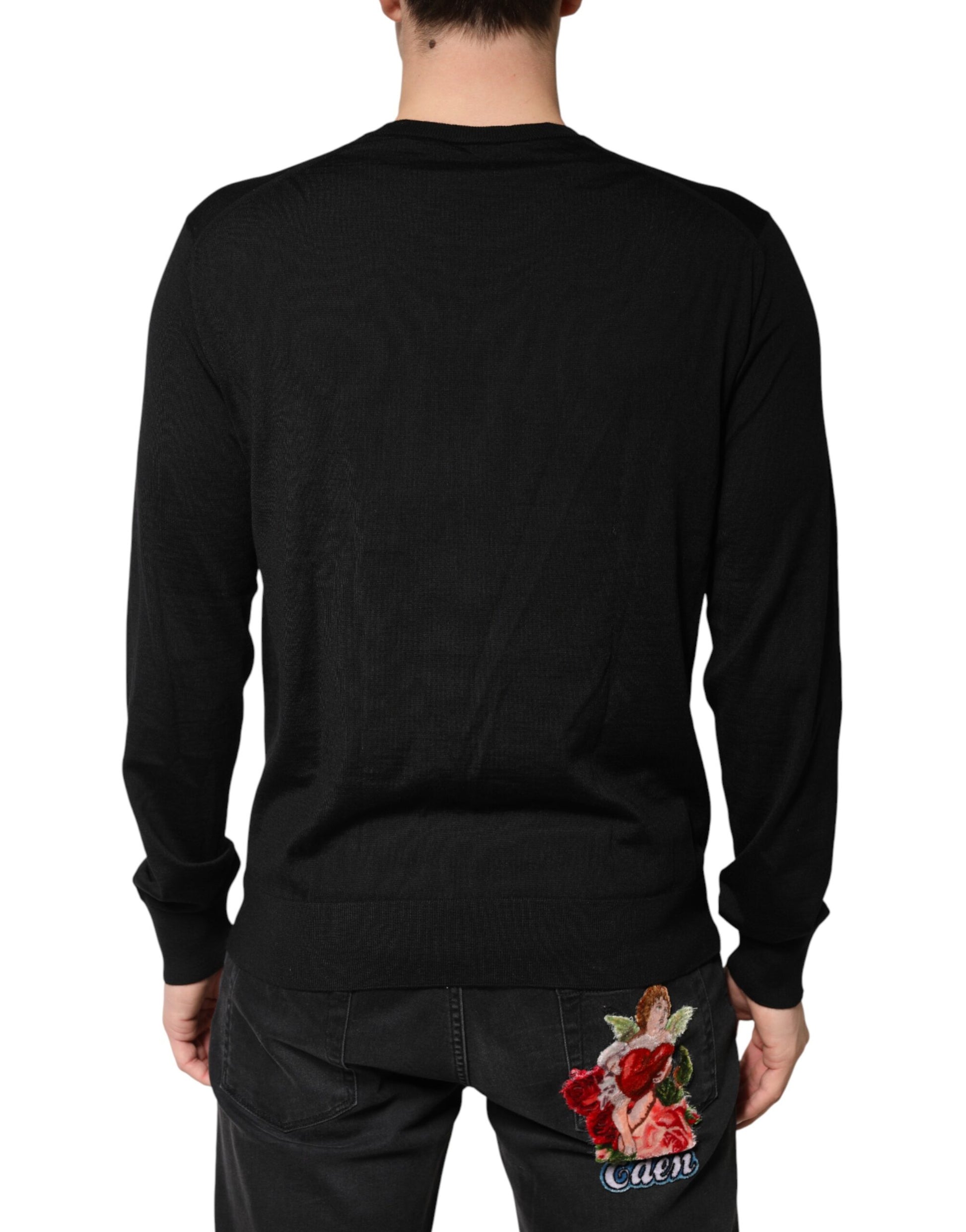 Black Wool DG Crew Neck Men Pullover Sweater