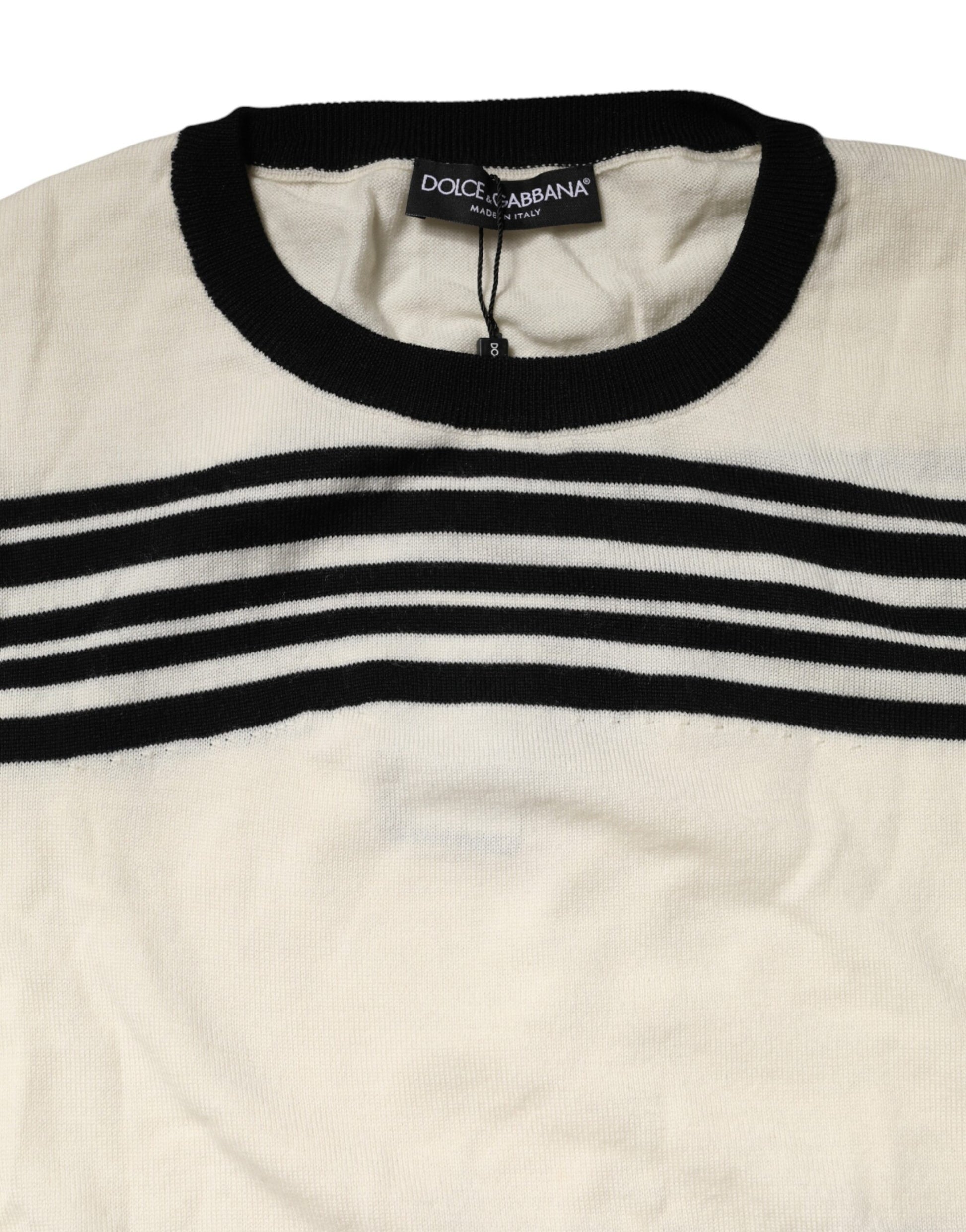 Black White Stripe CrewNeck Pullover Sweater