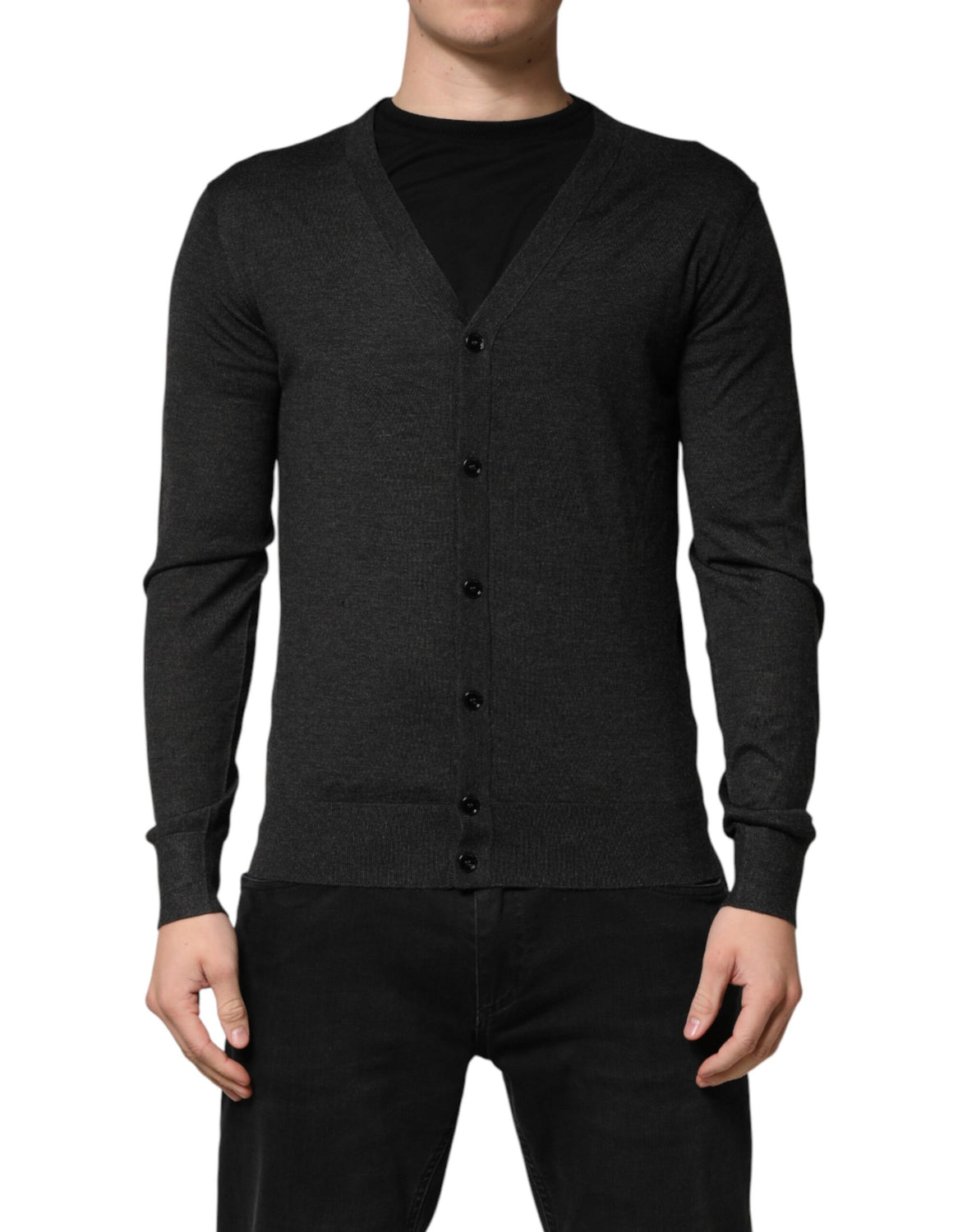 Black Cashmere Buttoned Men Cardigan Sweater