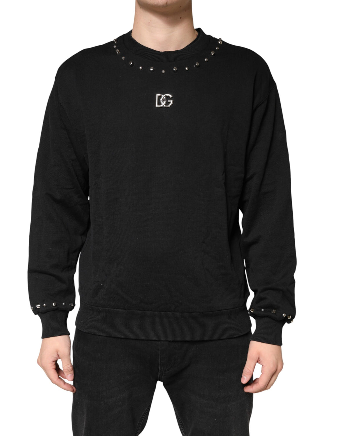 Black Logo Stud Pullover Sweatshirt Sweater