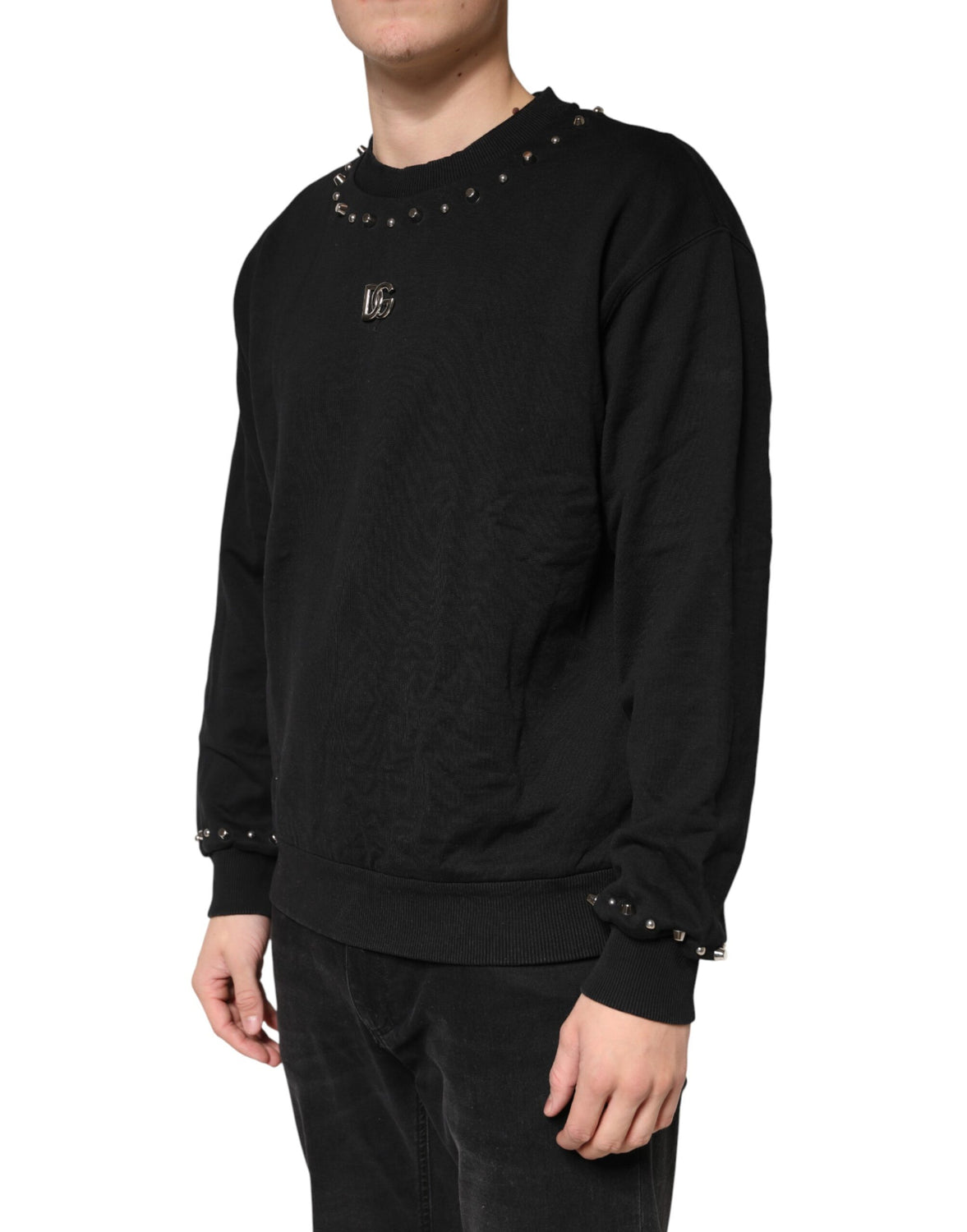 Black Logo Stud Pullover Sweatshirt Sweater