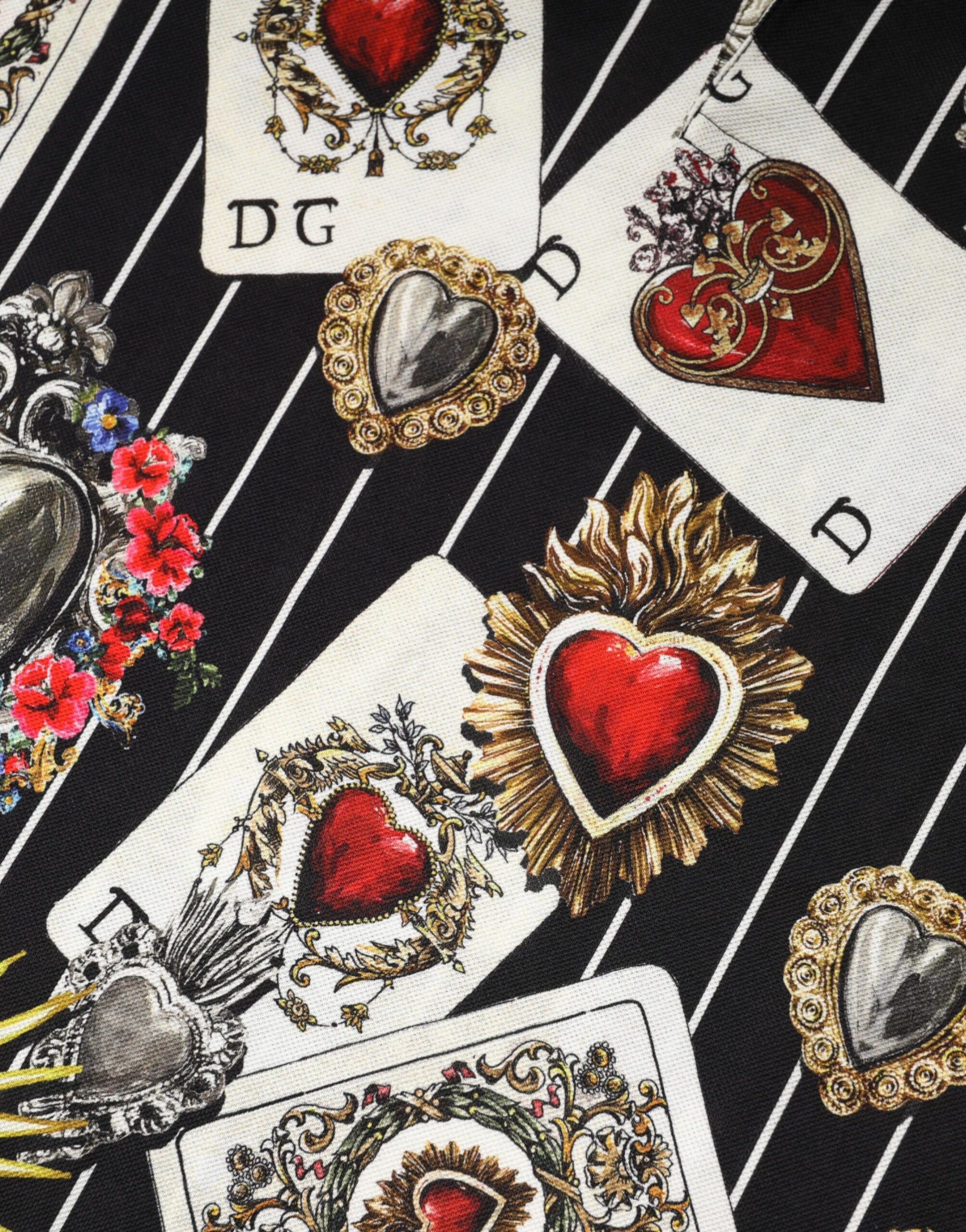 Black Card Heart Print Cotton Polo T-shirt