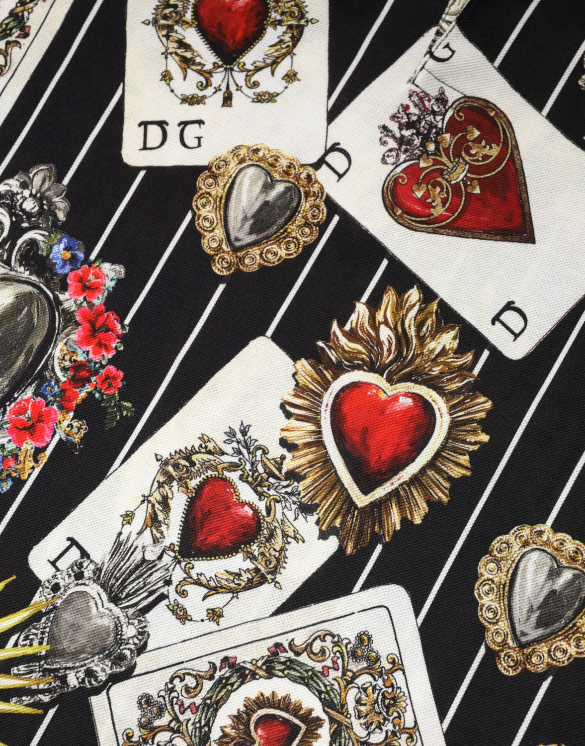 Black Card Heart Print Cotton Polo T-shirt