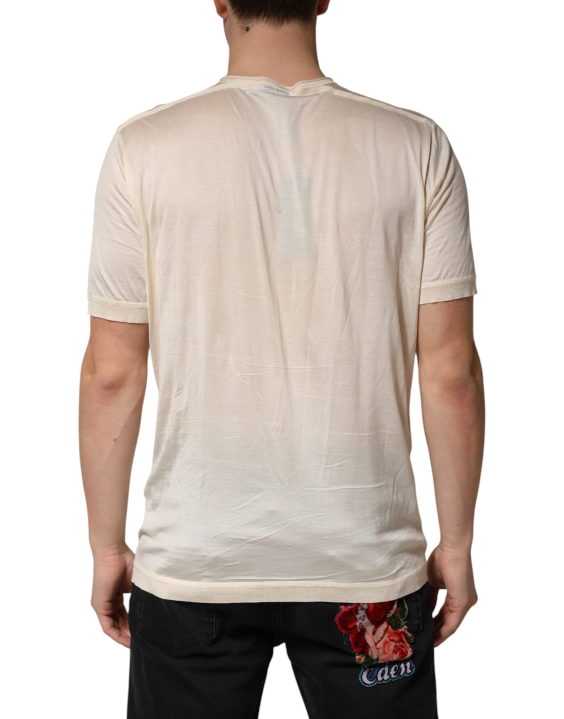 Off White Cotton Blend Men Henley T-shirt