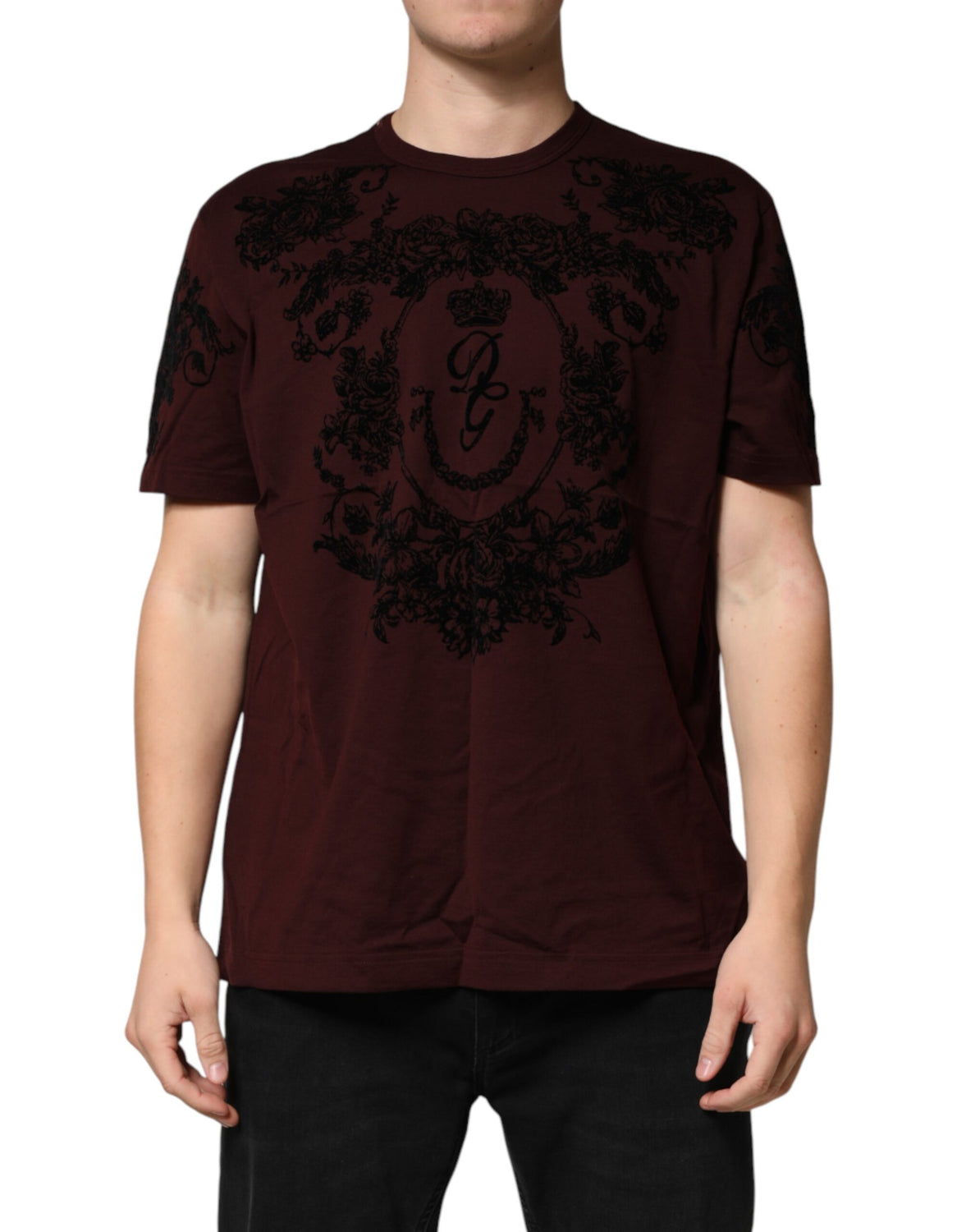 Maroon DG Crown Floral Crewneck Men T-shirt