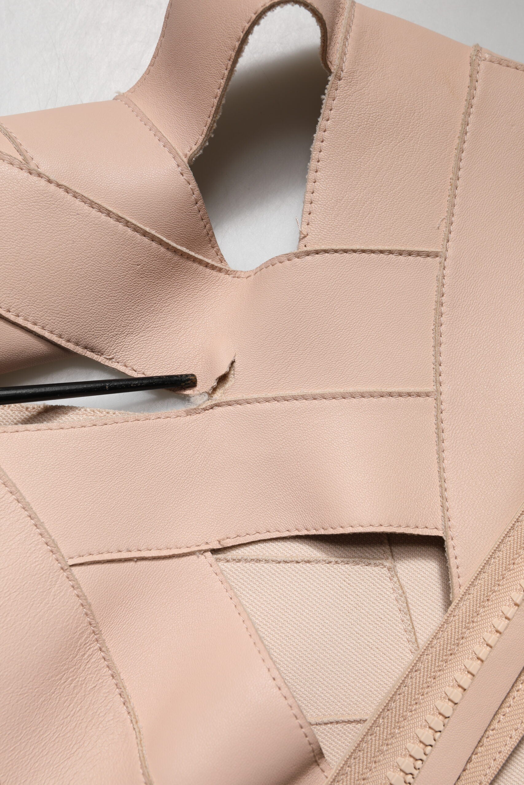 Beige Leather Short Sleeves Sheath Mini Dress