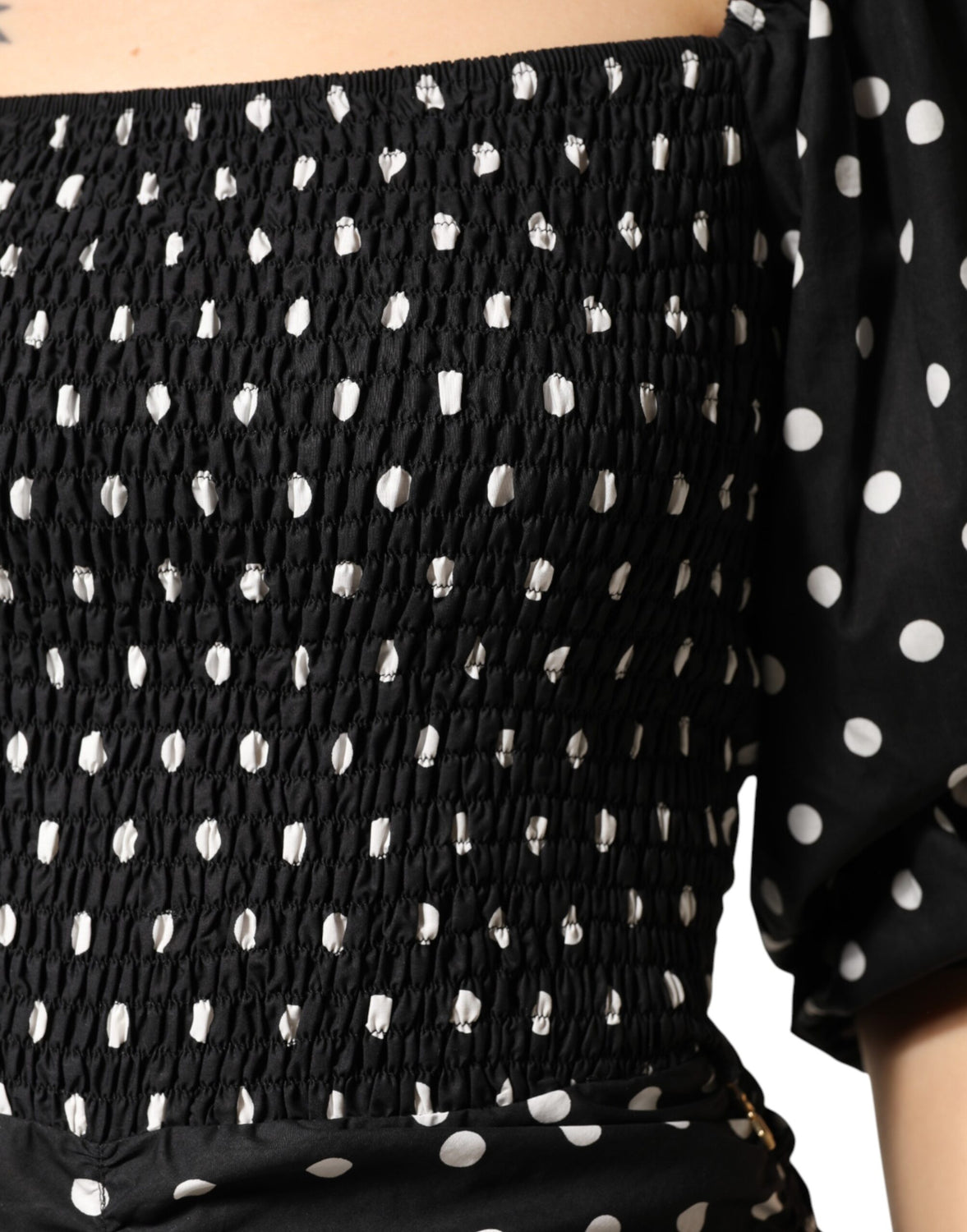 Black White Polka Dot Short Sleeves Mini Dress