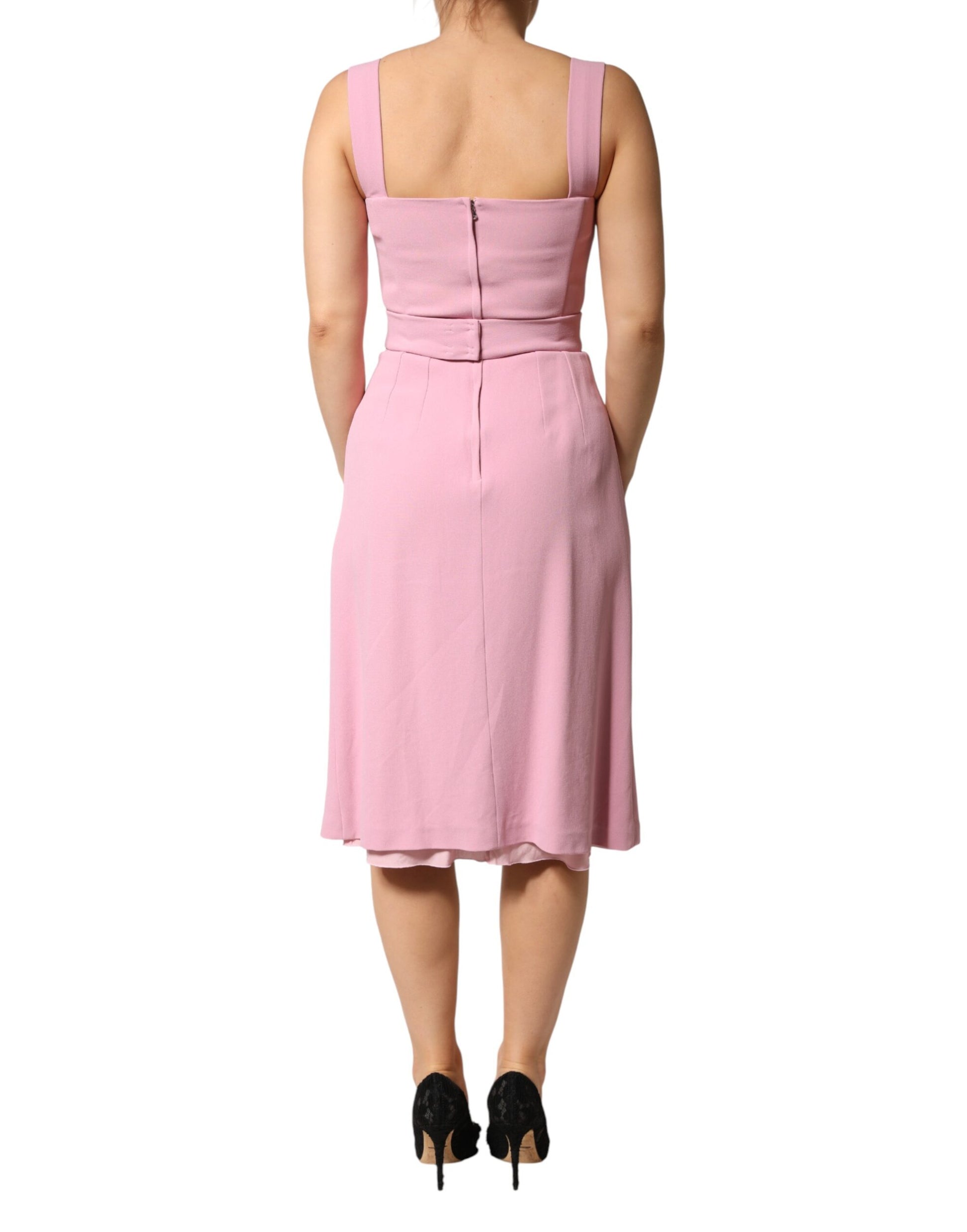 Pink Viscose Sleeveless Sheath Midi Dress