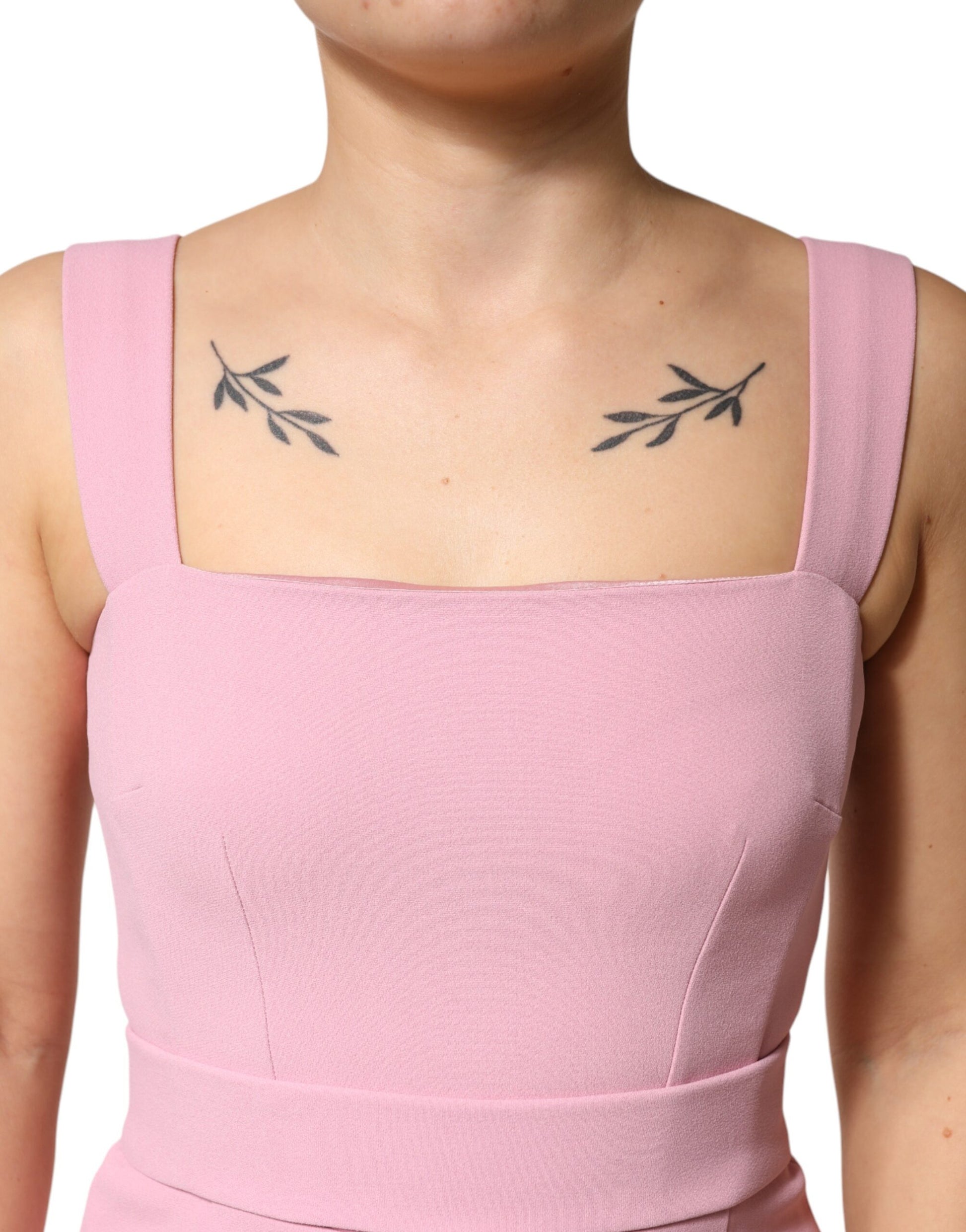 Pink Viscose Sleeveless Sheath Midi Dress