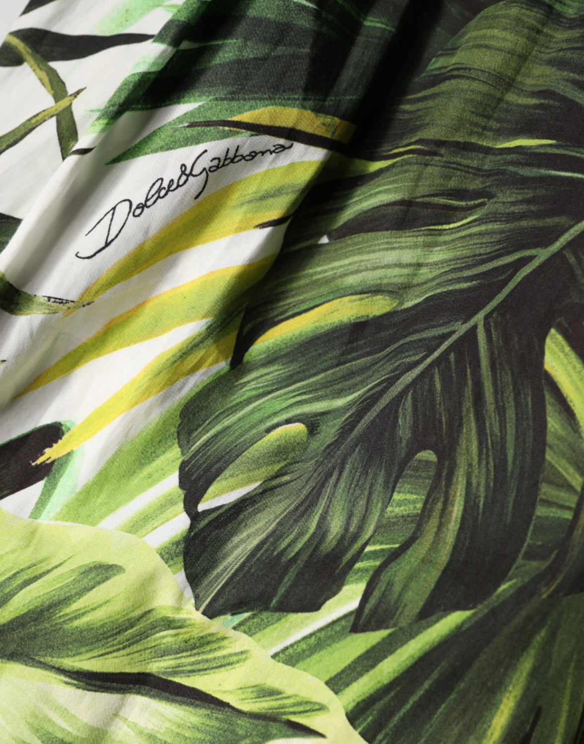 Green Leaves Print Cotton Halter Midi Dress