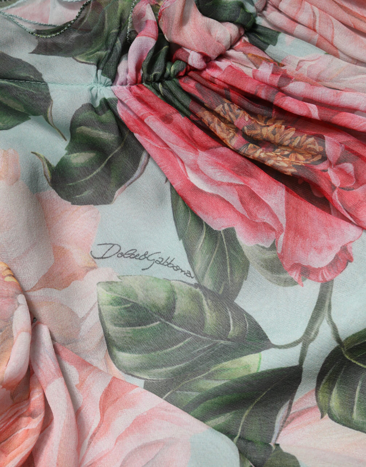 Multicolor Floral Silk Chiffon Pleated Mini Dress