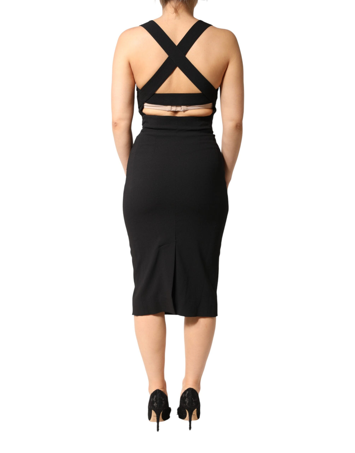 Black Square Neck Sleeveless Midi Dress