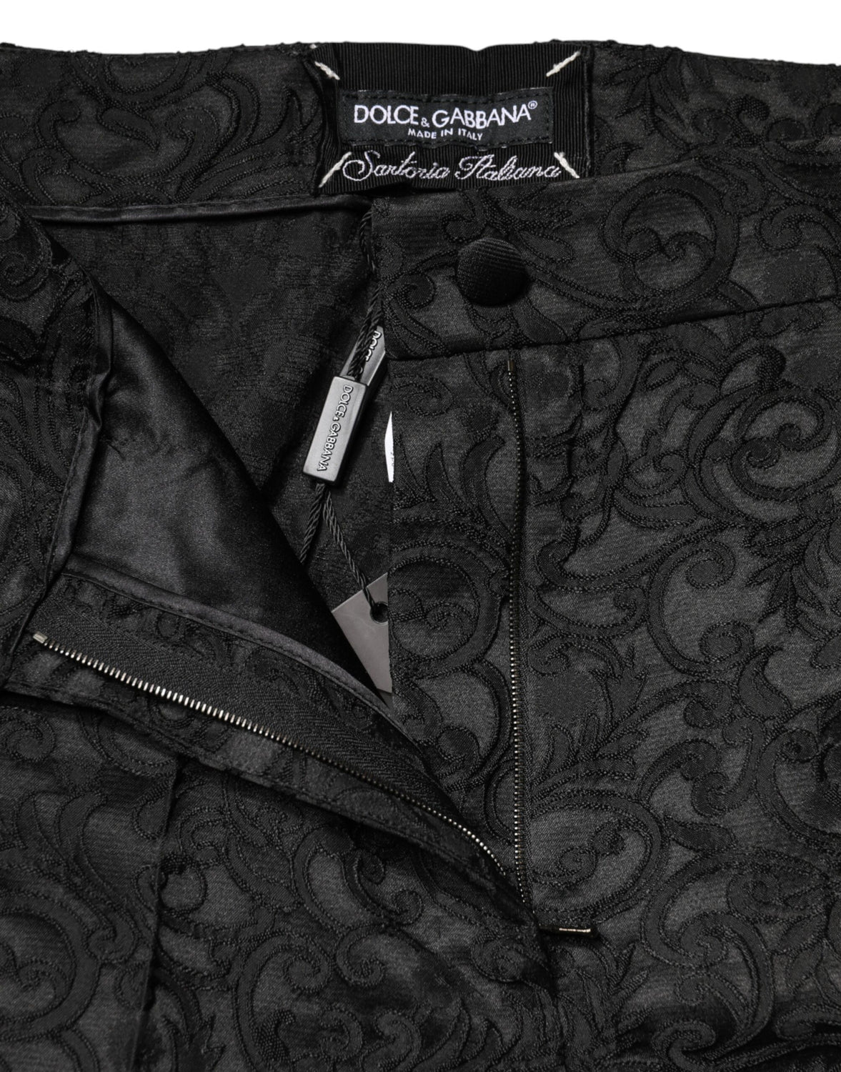 Black Floral Brocade High Waisted Trouser Pants