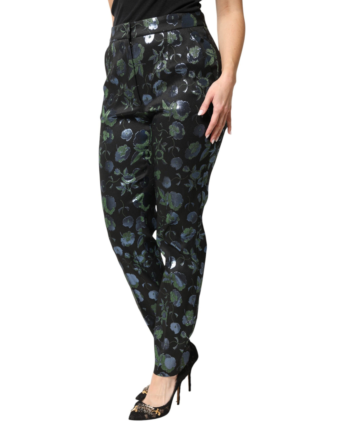 BlueGreen Floral Metallic Slim Trouser Pants