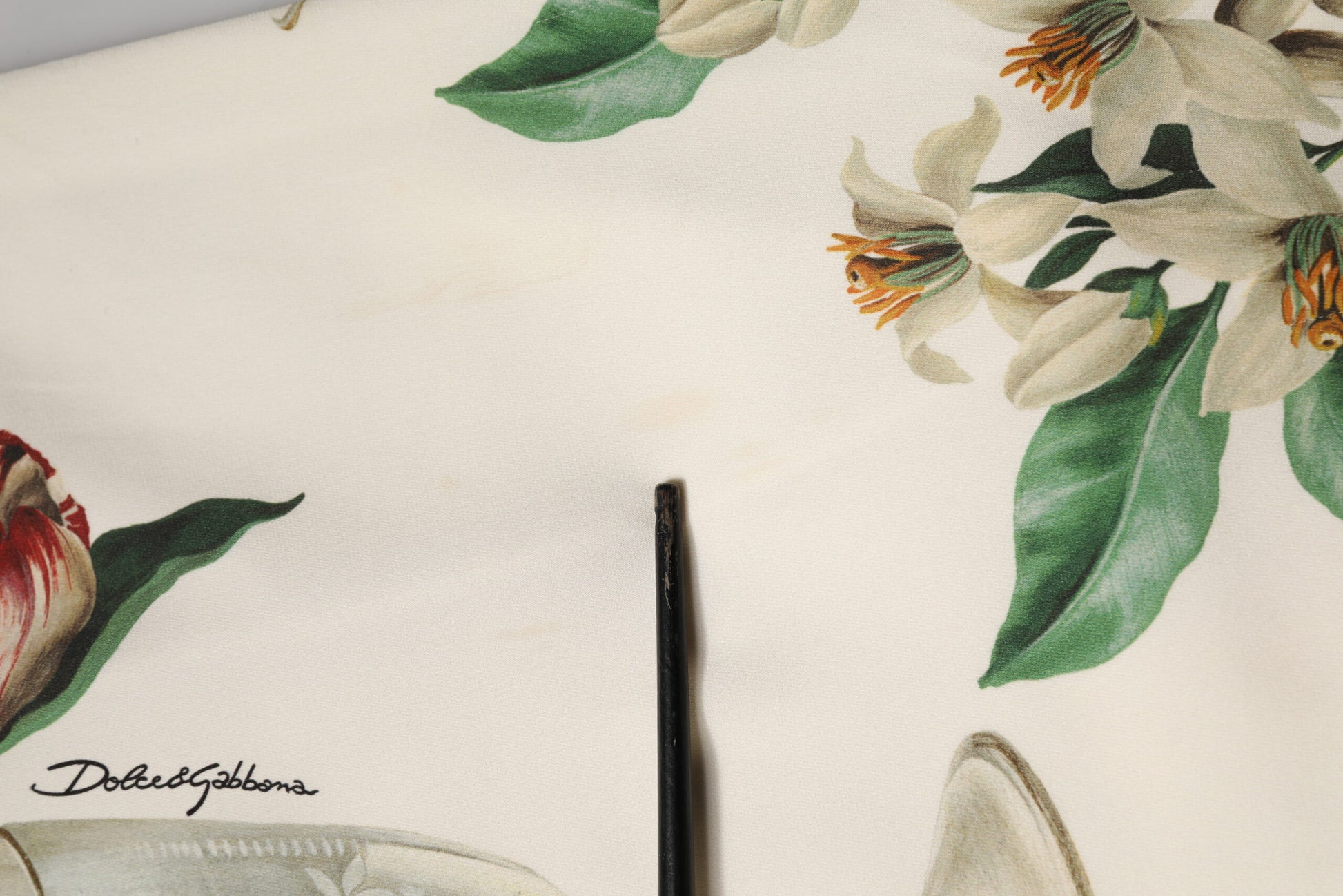 White Floral MidWaist Pencil Cut Midi Skirt