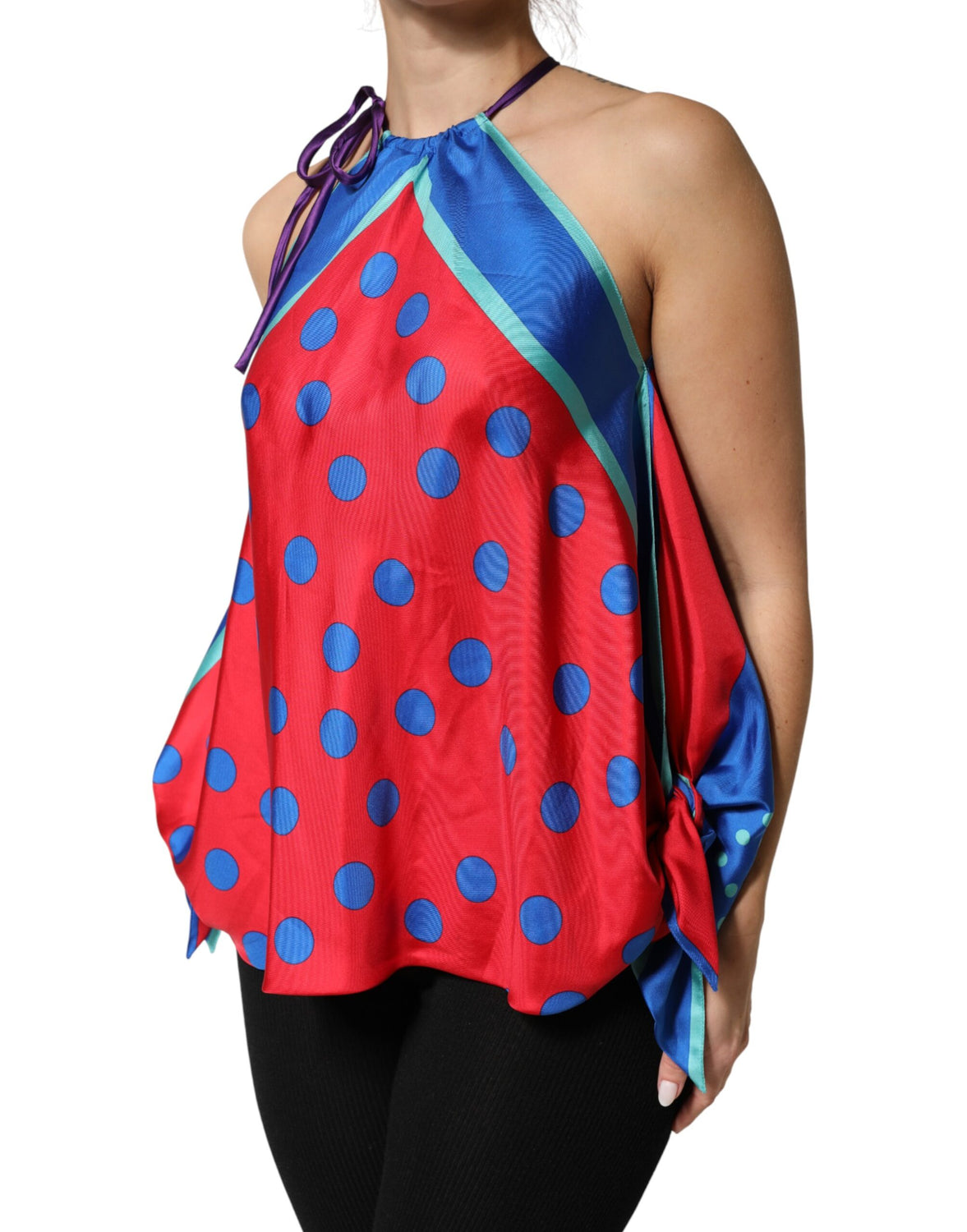 Multicolor Polka Dot Tie Halter Blouse  Top