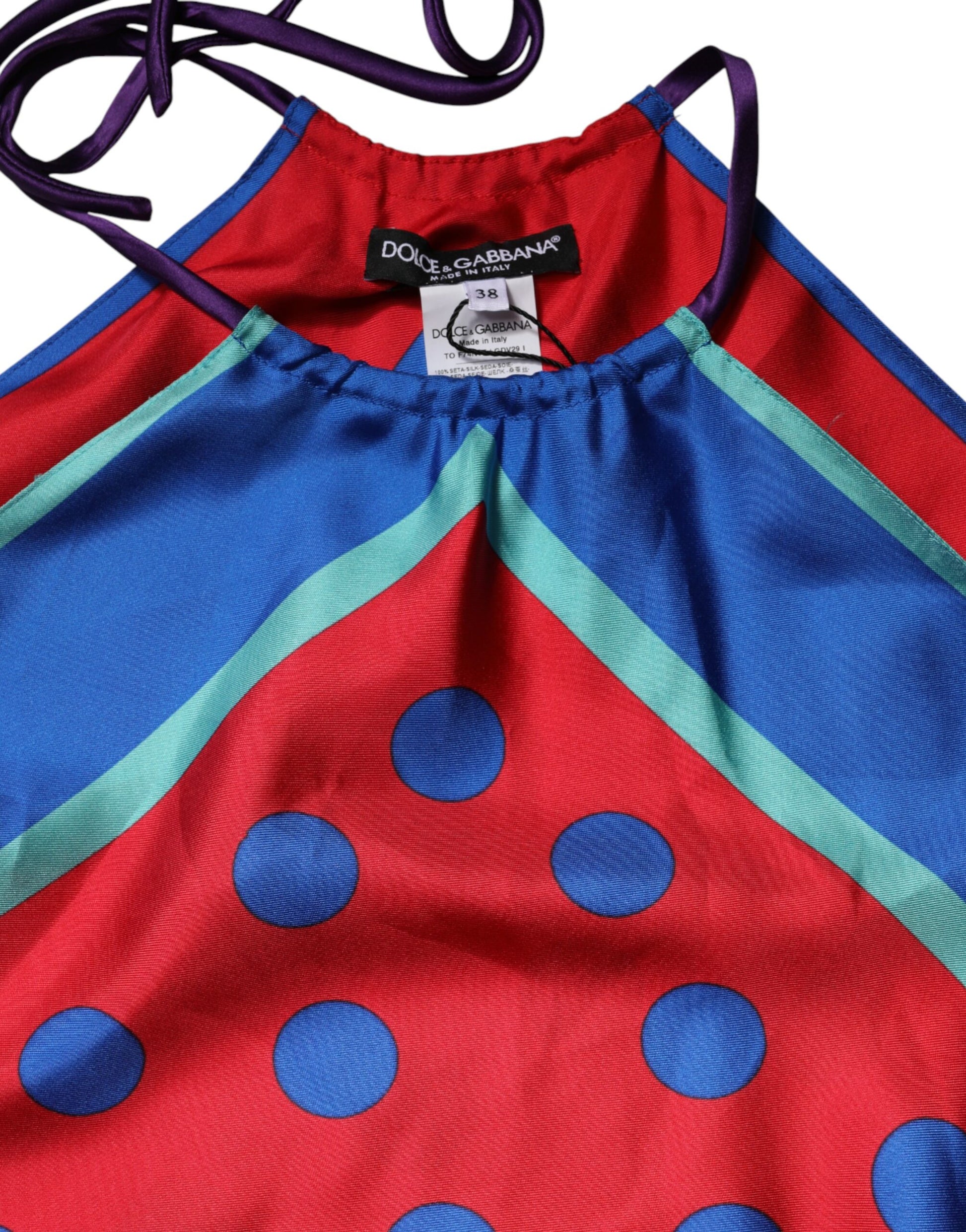 Multicolor Polka Dot Tie Halter Blouse  Top