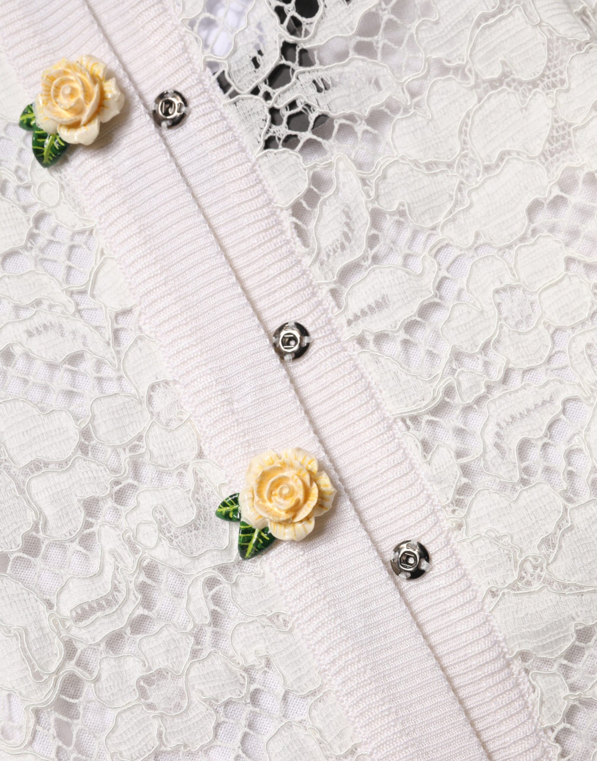 Cream Lace Knit Rose Button Cardigan Sweater