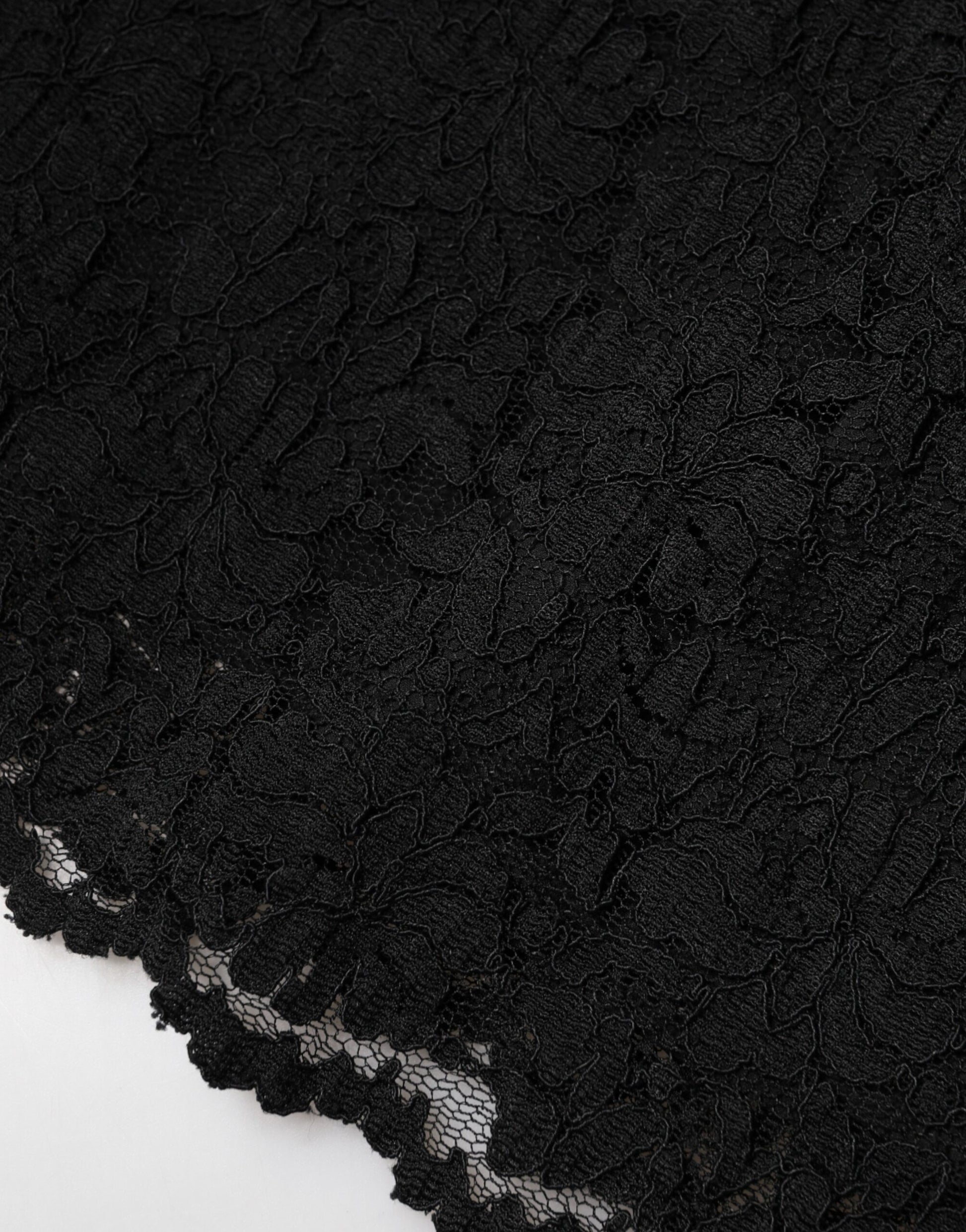 Black Floral Lace Silk Round Neck Blouse Top