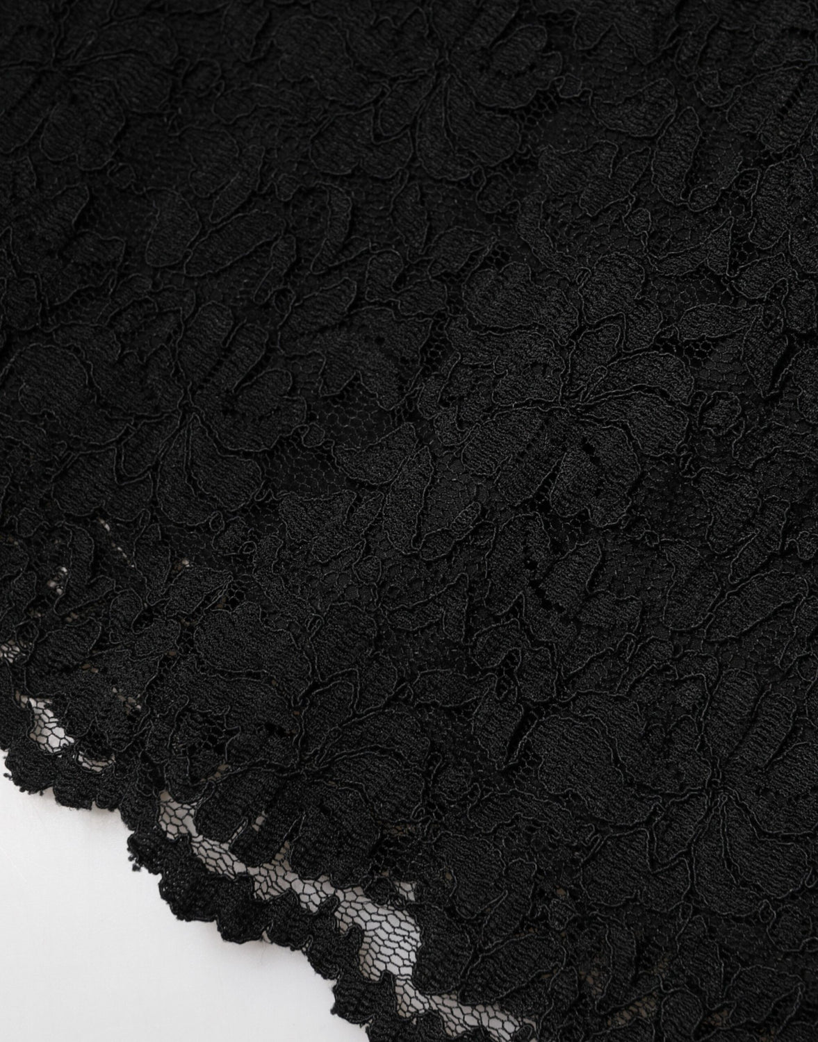 Black Floral Lace Silk Round Neck Blouse Top