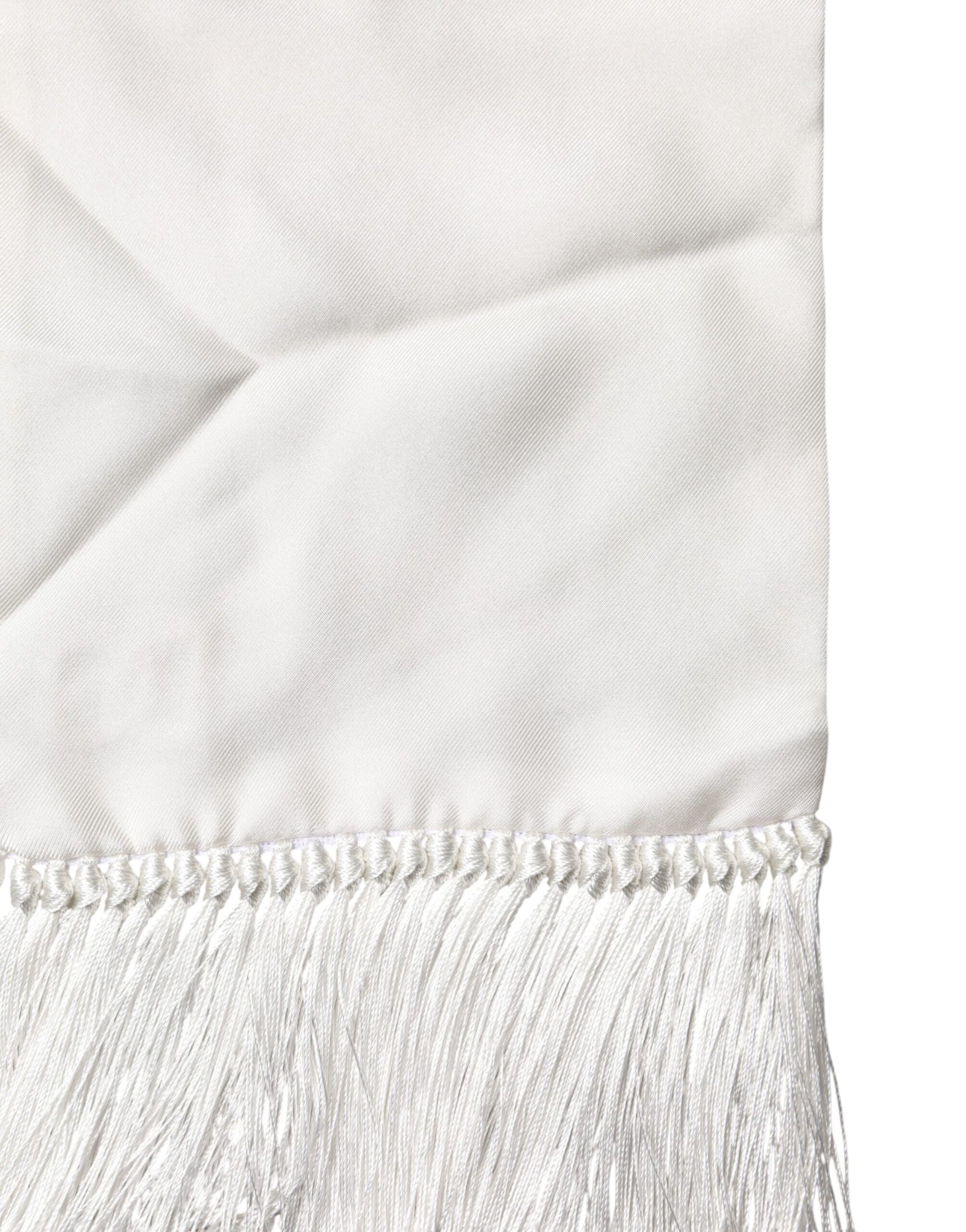White Satin Silk Fringes Neck Foulard  Scarf