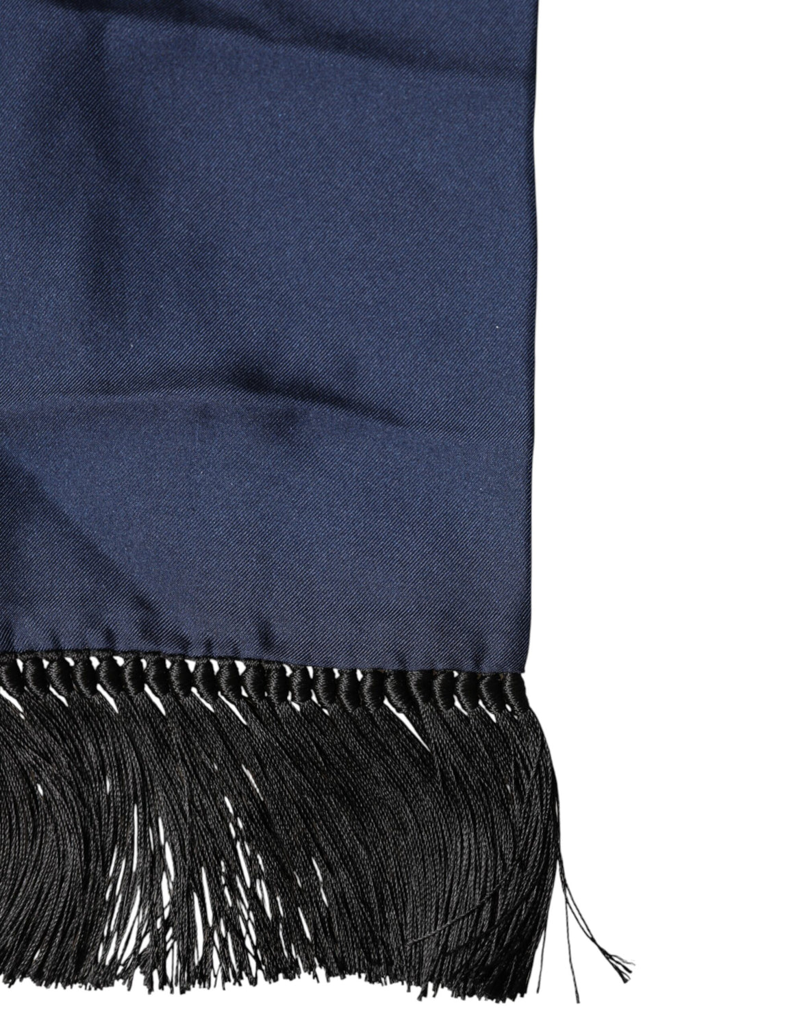 Navy Blue Silk Fringes Neck Foulard Scarf