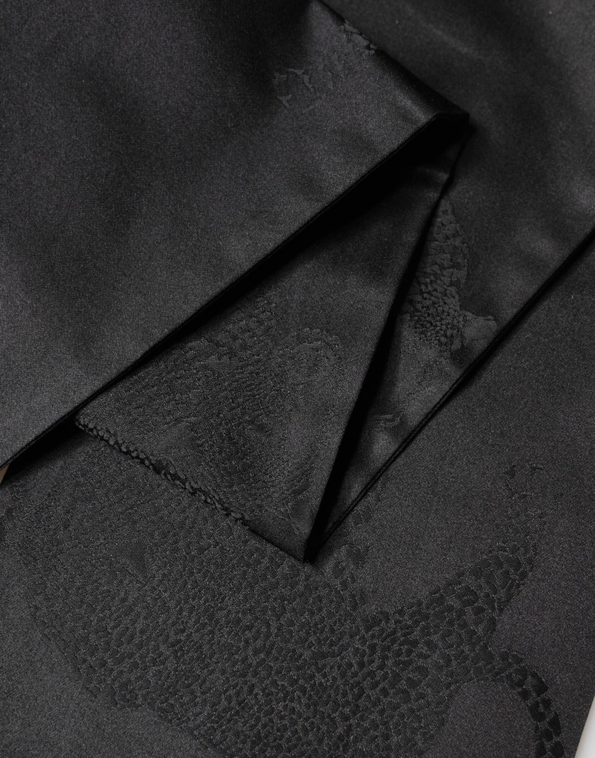 Black Satin Silk Fringes Neck Foulard Scarf