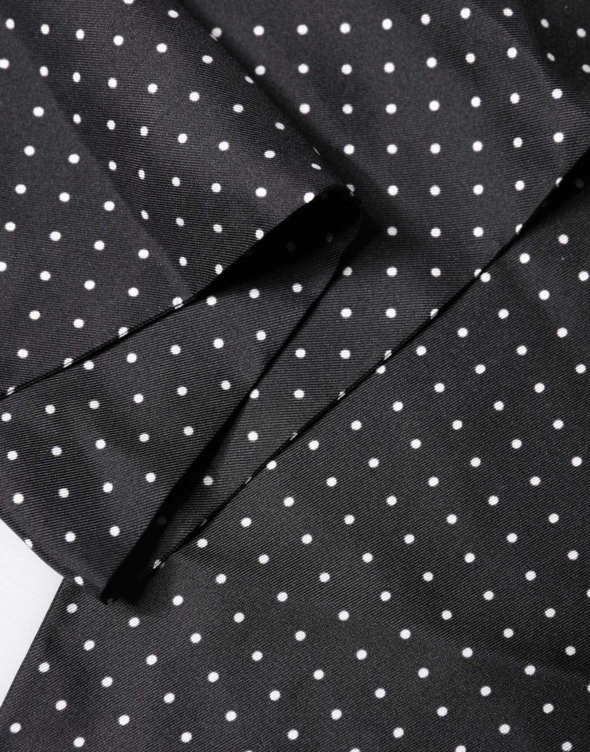 Black Polka Dot Fringes Silk Foulard 139cm x 14.5cm Scarf