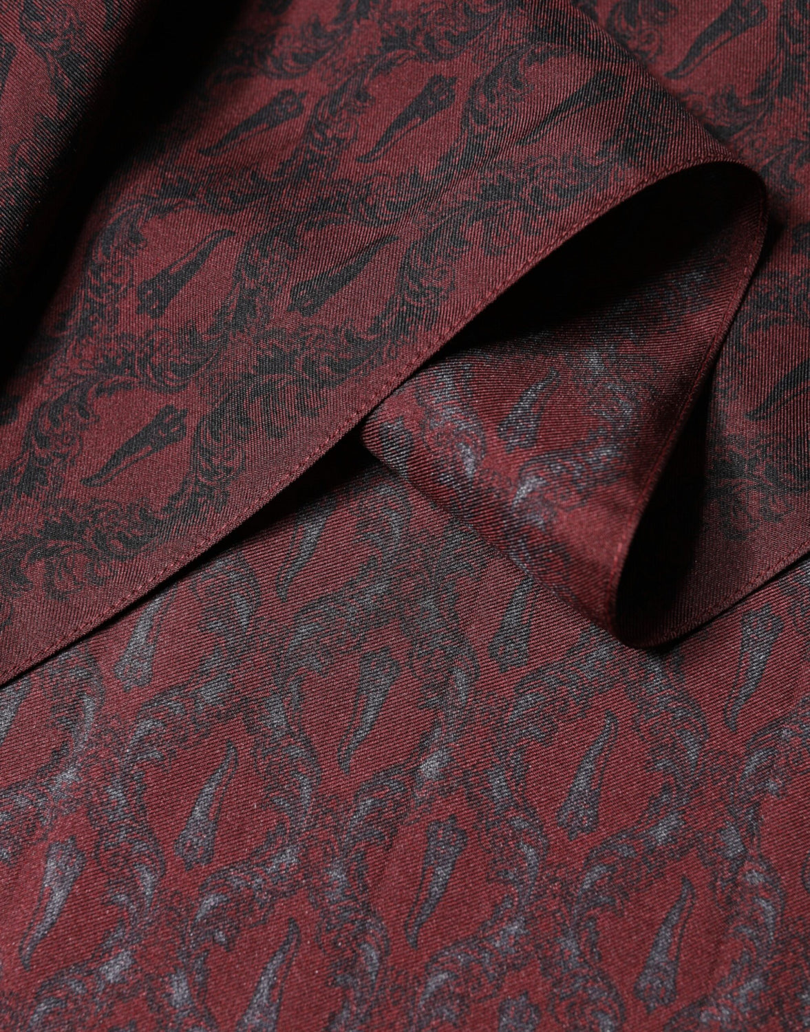 Maroon Patterned Silk Wrap Foulard Men 133cm x 22cm Scarf