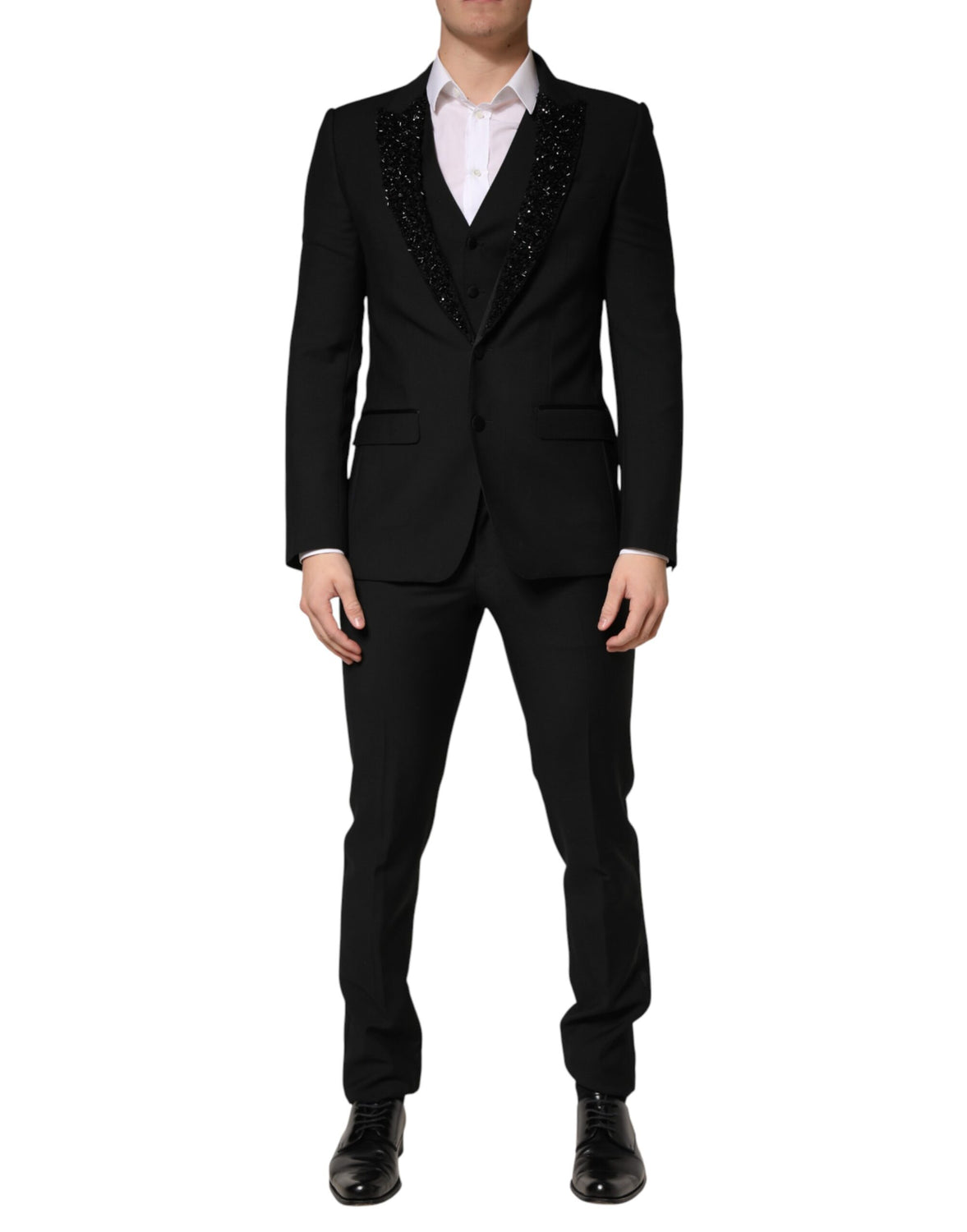 Black Wool Single Breasted 3 Piece Men Suit