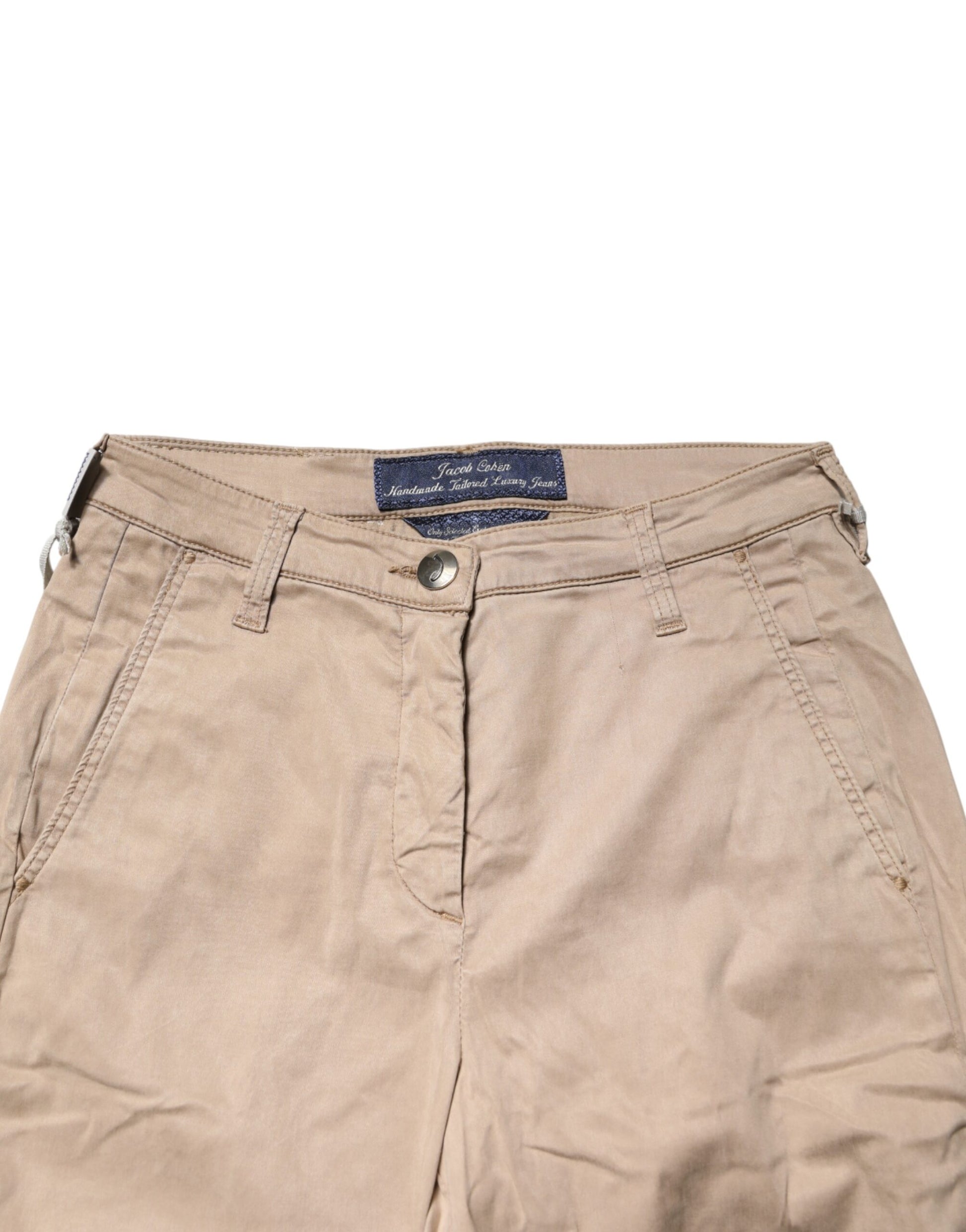 Beige Lyocell Skinny High Waist Chino Casual Pants