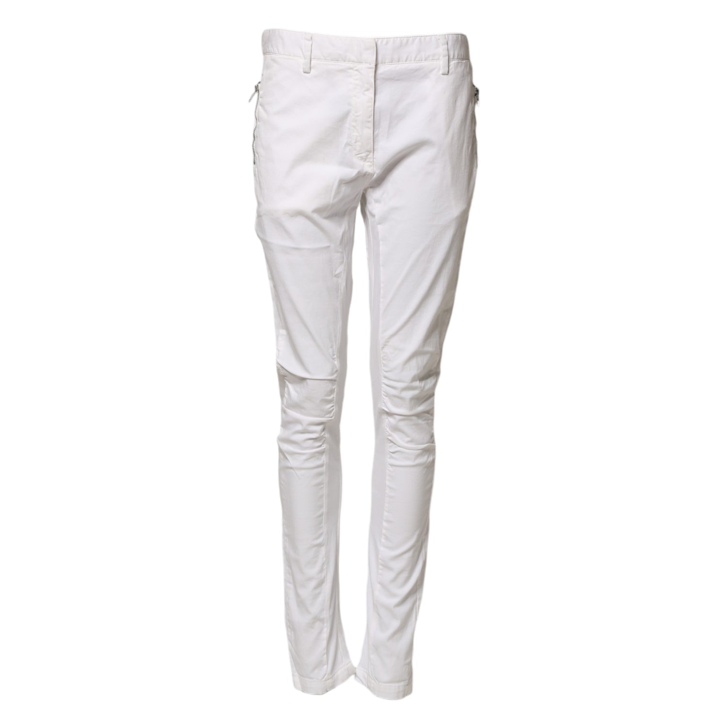 White Mid Waist Skinny Chino Cotton Trouser Pants