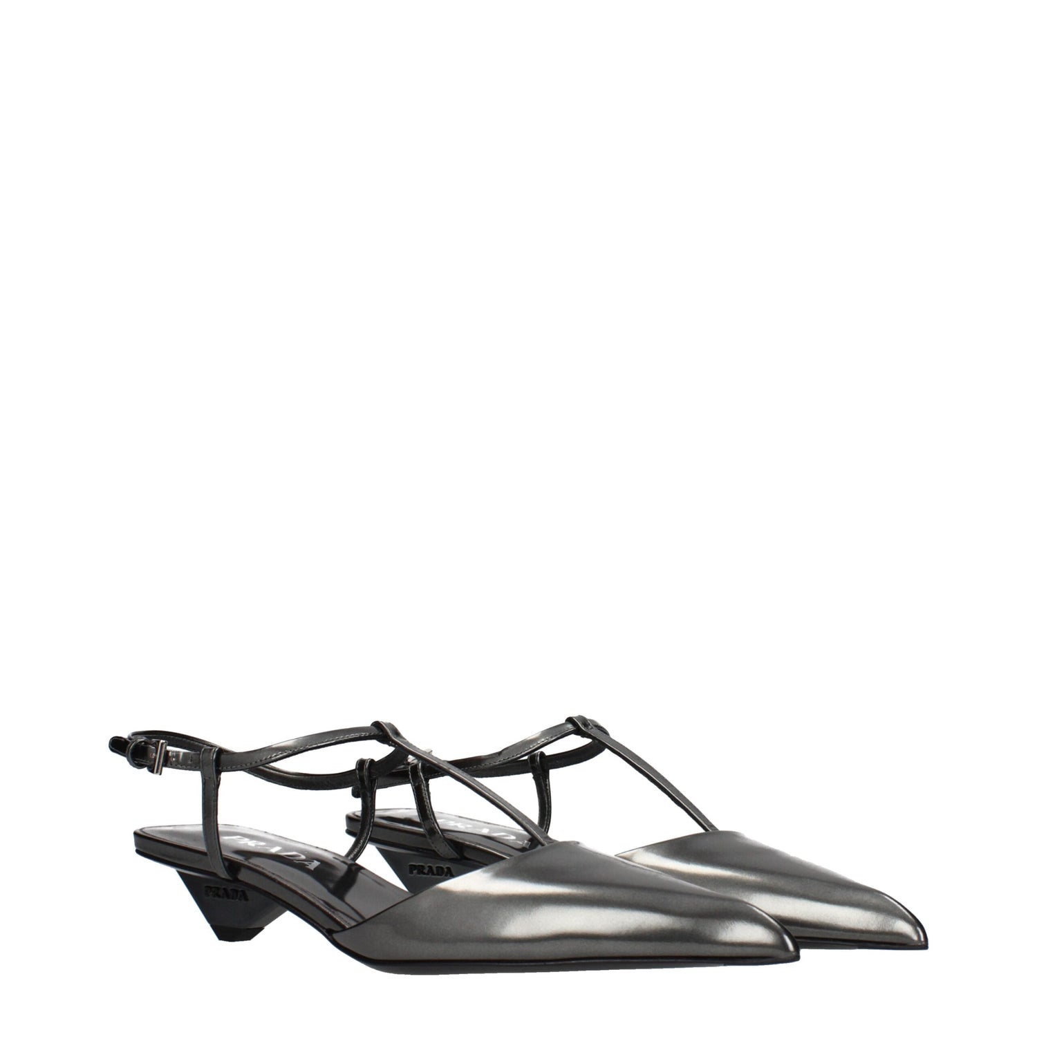 Gray Leather Flat Sandals