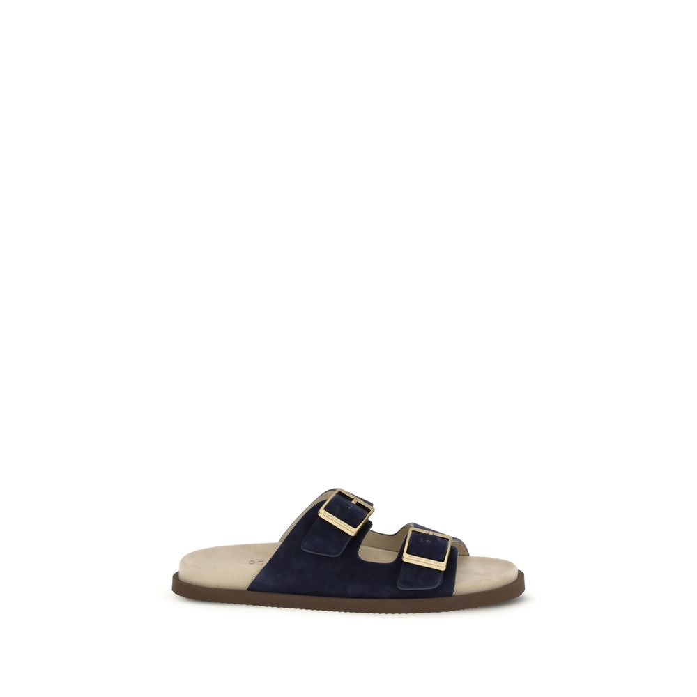 Black Calf Leather Bos Taurus Flat Sandals