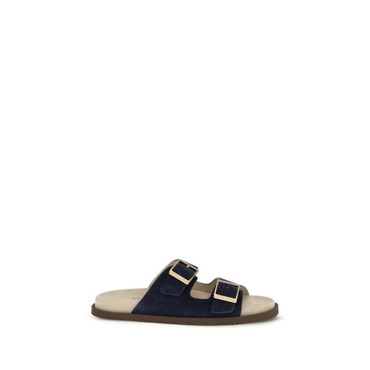 Black Calf Leather Bos Taurus Flat Sandals