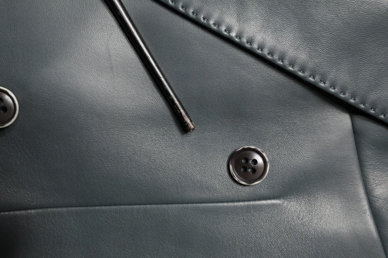 Black Leather Double Breasted 2Button Blazer