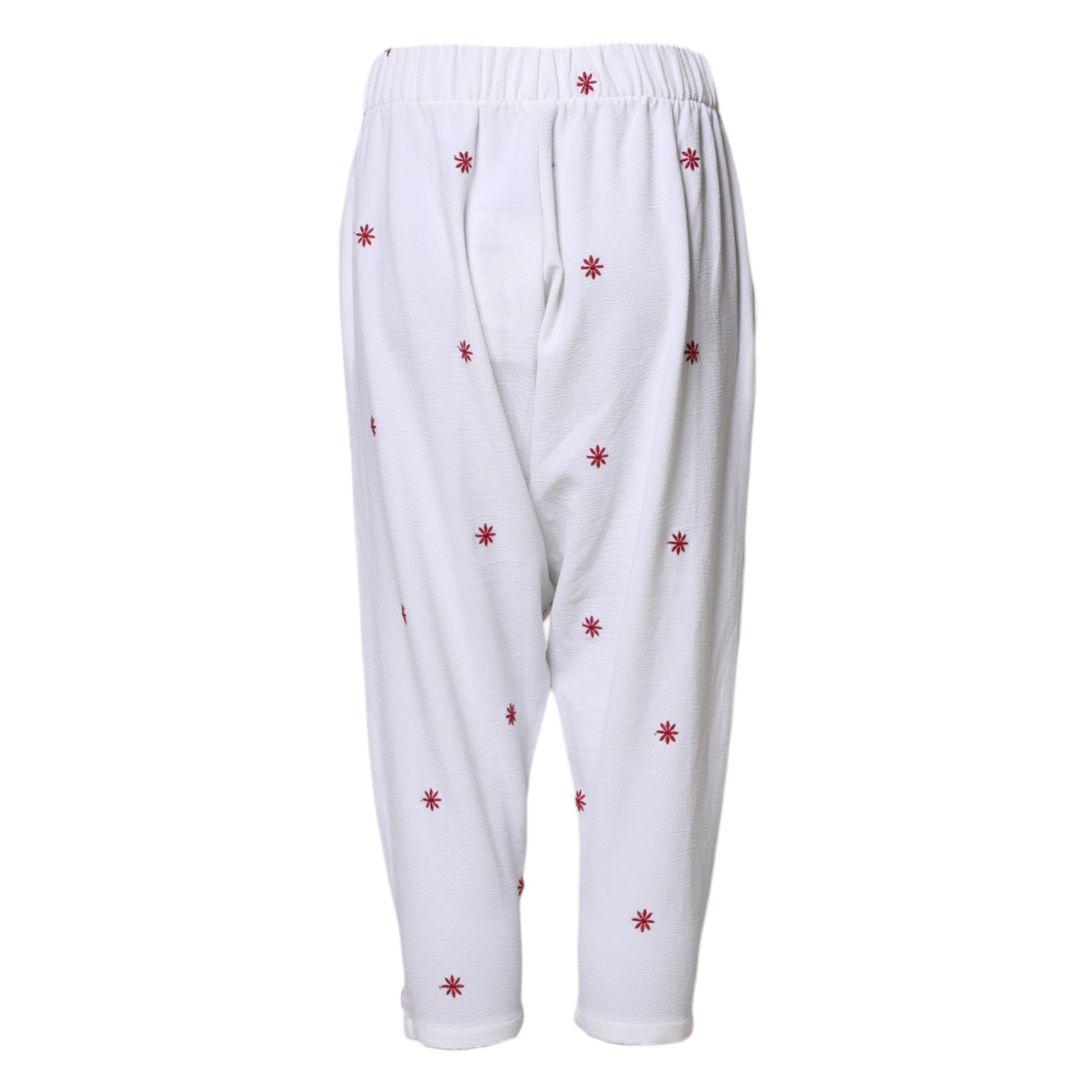 White Floral Tapered High Waist Cropped Pants