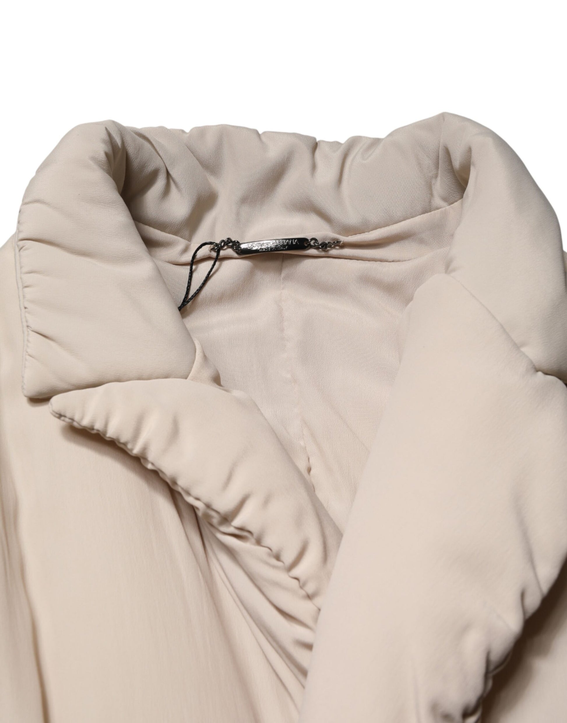 Beige Padded Collared Long Trench Coat Jacket